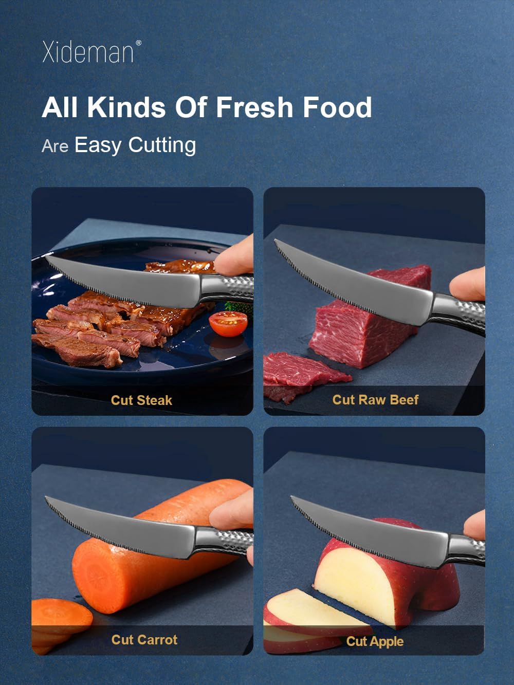 16-Piece Modern Black Hammered Silverware Set with Ultra Sharp 2-IN-1 Serrated Knives, 18/10 Stainless Steel Flatware Set, Titanium Plated Cutlery Set Service for 4, Dishwasher Safe