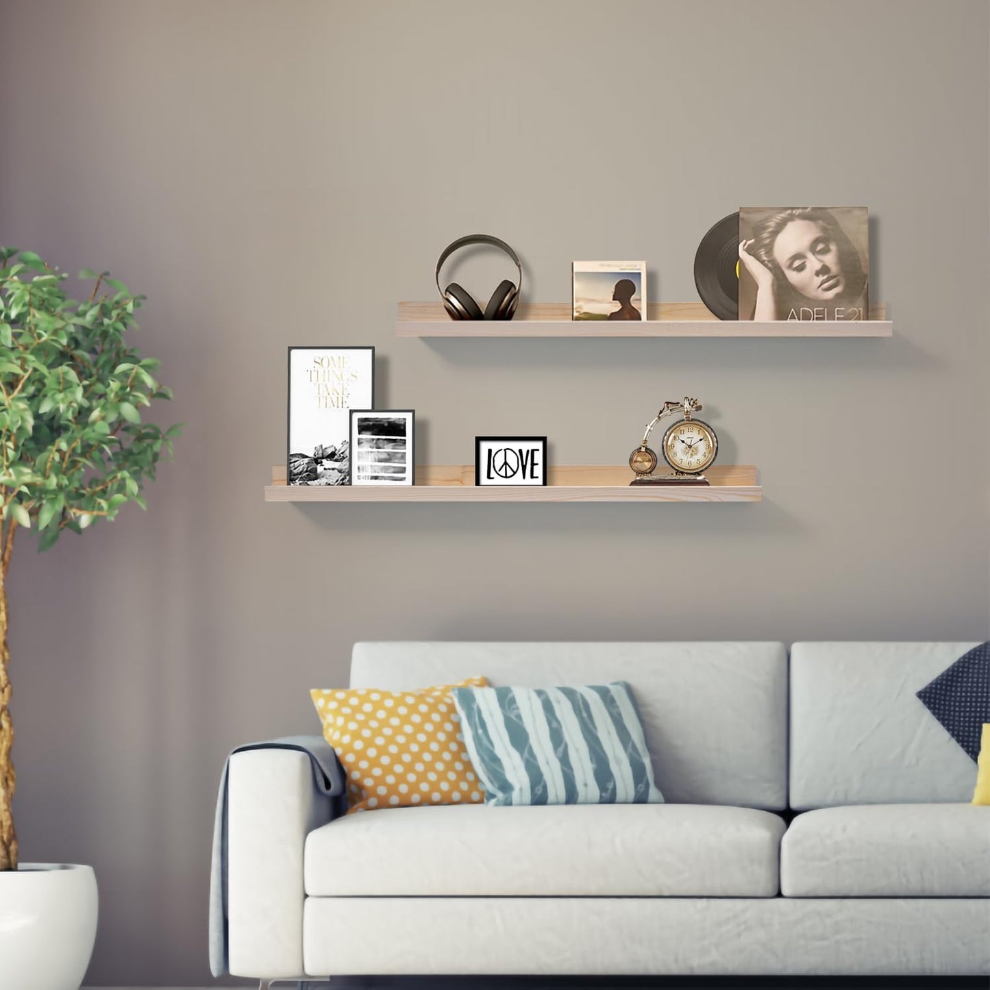 AZSKY 2pc 36in Natural Wood Floating Shelves, Country Rustic Style Wall Shelves for Kids Books, Photo Picture Ledge, Nursery Decor