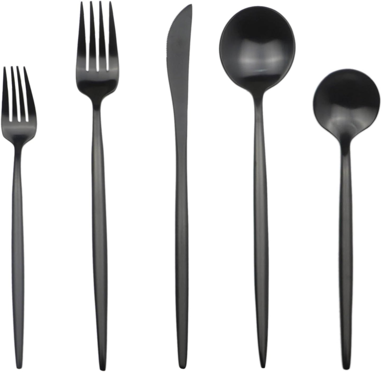 5-Pieces Luxury Black 18/10 Stainless Steel Flatware Set, Matte Finish, Service for 1