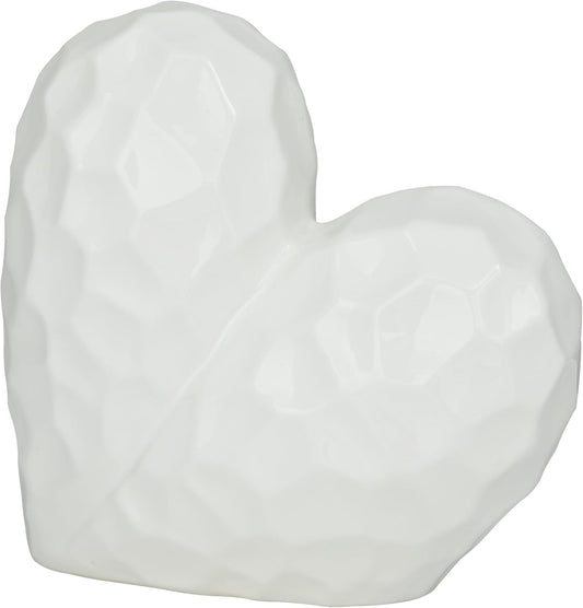 Deco 79 Porcelain Ceramic Heart Decorative Sculpture Dimensional Angled Origami Inspired Home Decor Statue, Accent Figurine 12" x 6" x 11", White