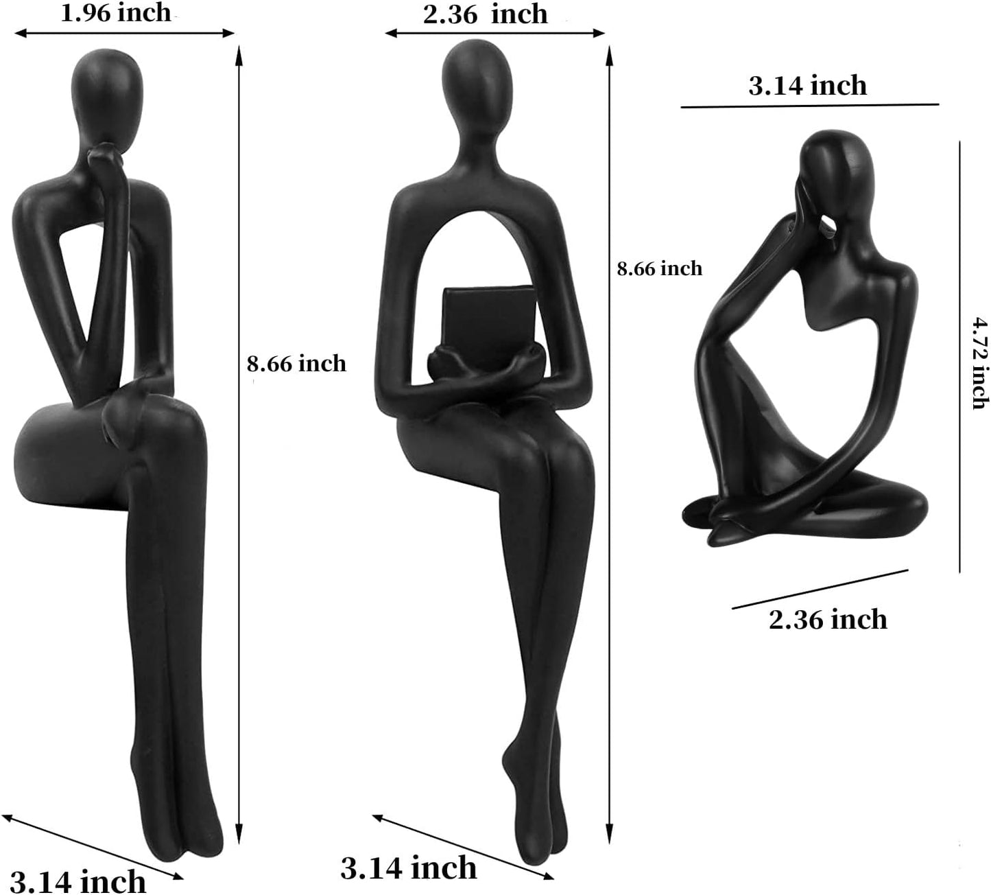 Home Decor Thinker Statue Accents, Set of 3 Thinker Sculptures Office Decor Modern Abstract Resin Decoration on Shelf Table Desk for Living Room Office Bedroom (Large Black)