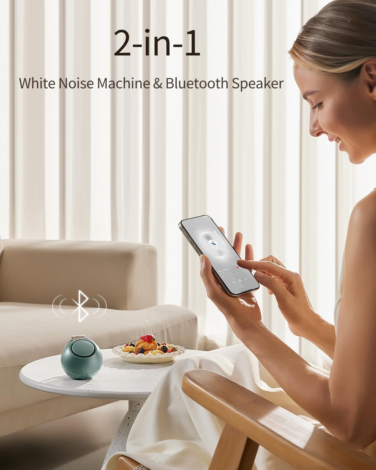 2025 Mom's Choice Awards, Portable Sound Machine for Baby Adult, AI Cry Detection, 18 Soothing Sound, Bluetooth Rechargeable White Noise Machine for Home Office Travel, Nursery Light, Cyan