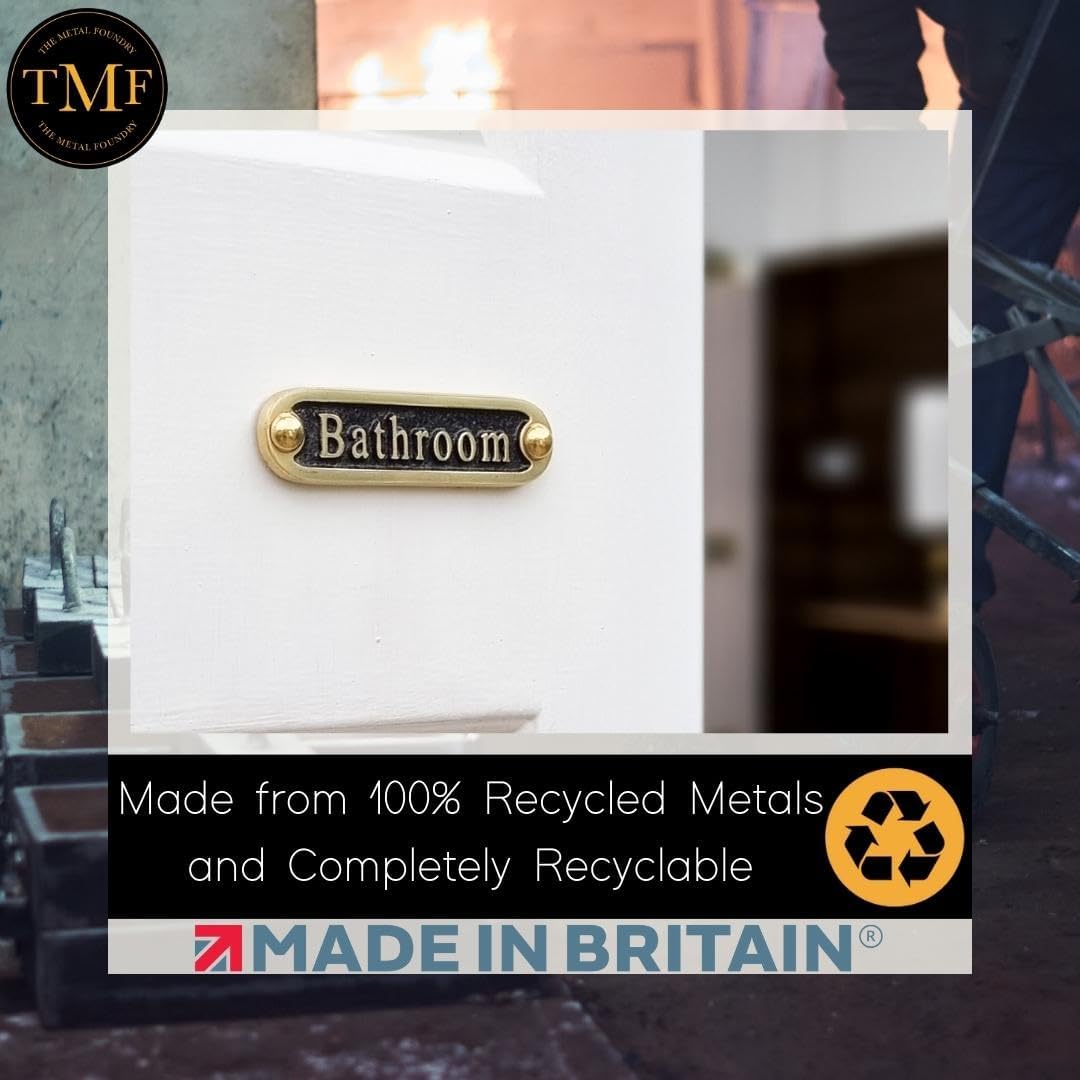 Bathroom Brass Door Sign. Traditional Style Home Décor Wall Plaque Handmade By The Metal Foundry UK.