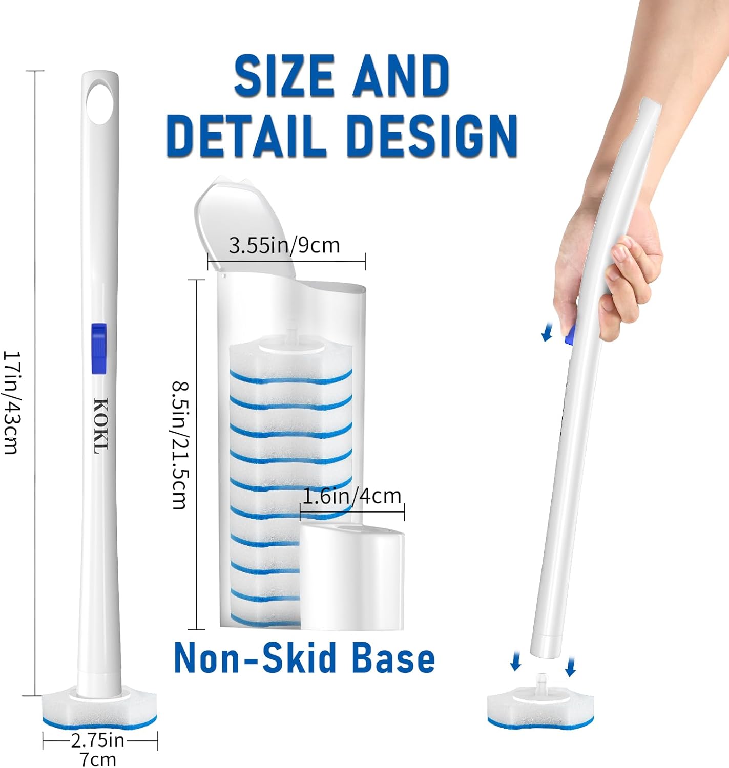 KOKL Disposable Toilet Brush, Toilte Wand Kit, Toilet Brushes and Holders with 40 Refills, Toilet Bowl Brush, Toilet Bowl Cleaning Wands, Toilet Cleaning System for Bathroom Maintenance(2-Set)