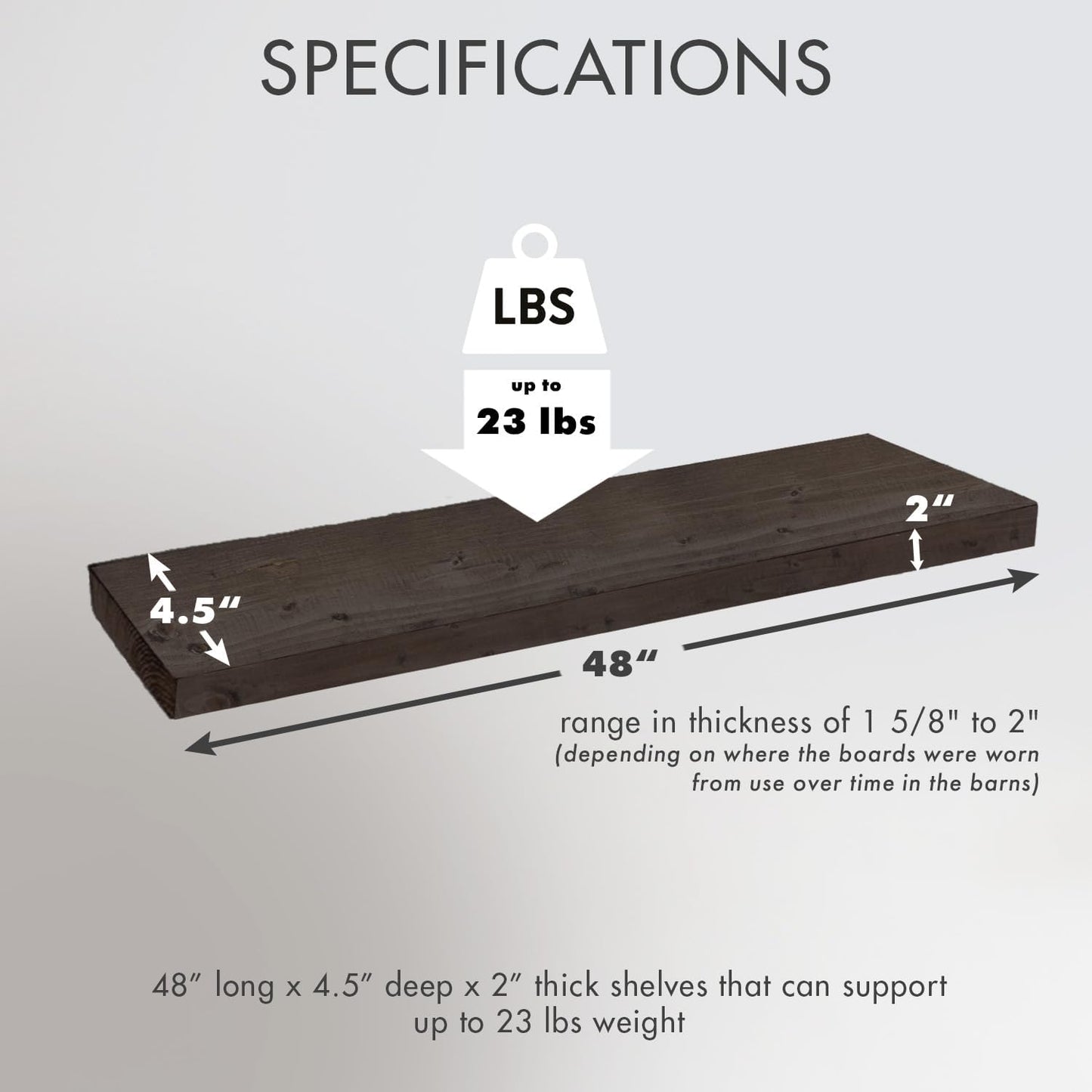 Urban Legacy Reclaimed Barnwood Planks | Floating Shelves for Wall w/Flush Mount Shelf Bracket Set Included | Set of 2 (Coffee Bean, 48" x 4.5" x 2")