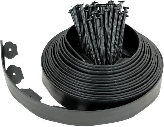 Hugeleaf Landscape Edging 2 Inches Tall, 50 Feet Garden Edging Border with 60pcs Spikes, Flexible Plastic Lawn Edge for Landscaping Flower Beds Yard Pathway