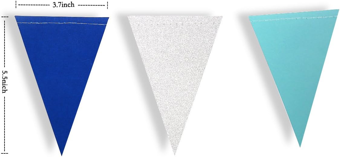 30 Ft Navy Blue Silver Pennant Banner Royal Blue Hanging Paper Triangle Bunting Flag Garland for Birthday Bridal Baby Shower Wedding Ahoy Achor Nautical Pirate Theme Party Decorations Supplies