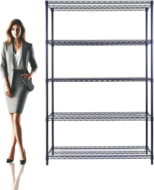 48"x24"x72" Black 5-Tier Premium Wire Shelving NSF 4000 LBS MAX Capacity Heavy Duty Steel Storage Rack for Warehouses, Garages, Hospitals, Commercial Spaces, & Schools w/Premium Wheels