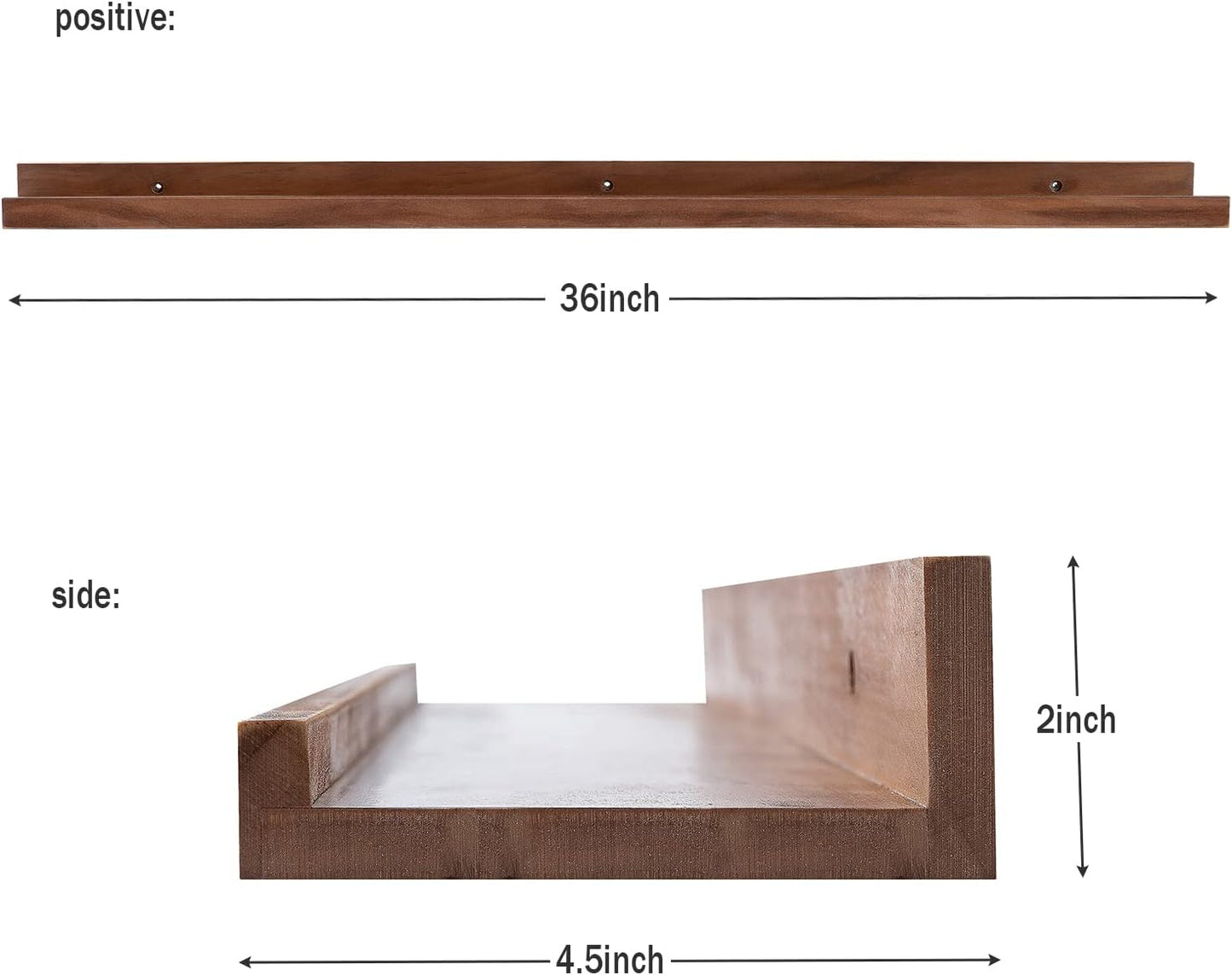 AZSKY 36 Inch Floating Book Shelves Rustic Wood Wall Picture Ledge Shelf for Storage Light Walnut Wall Mounted Picture Photo Display Shelf a Set of 3 Hanging Book Shelf
