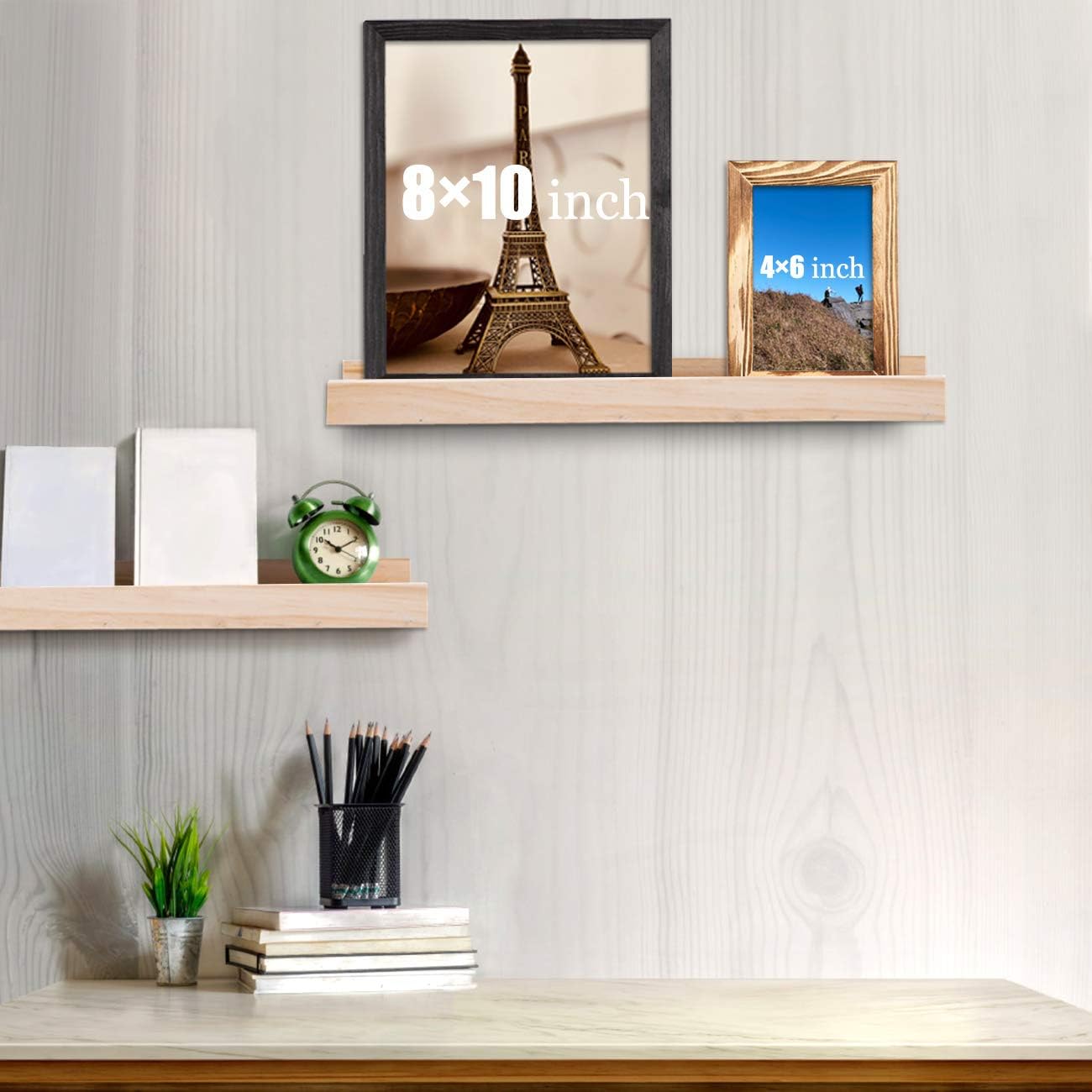 AZSKY Picture Ledge Shelf, Small Floating Shelves Set of 2, 16 Inches Nursery Book Shelves for Toys Storage, Kids Bookshelf Wall Mounted for Living Room Bedroom Decor Books Photo Frames,Natural