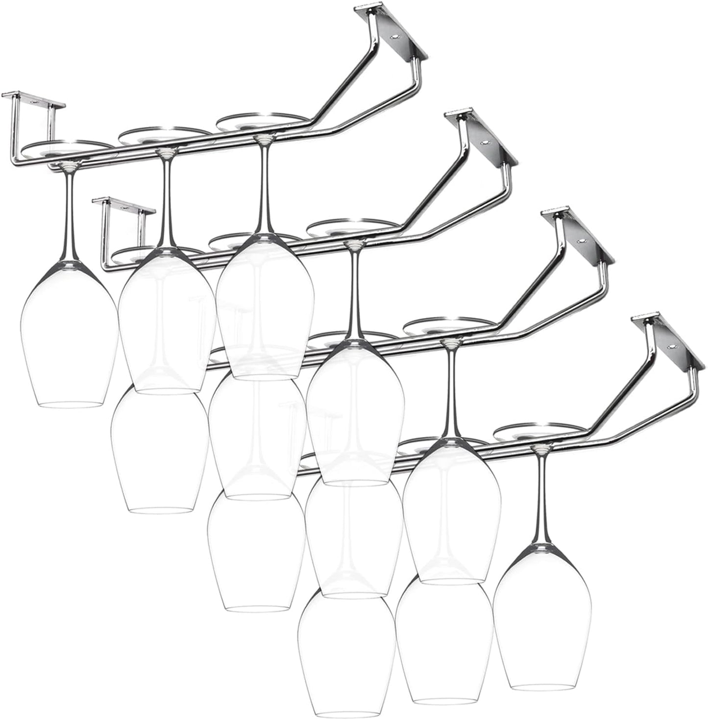 10.8 Inch Wine Glass Rack, Under Cabinet Wine Glass Holder, Wine Glass Hangers Under Shelf, Chrome Finish Stemware Rack, Hanging Stemware Holder for Cabinet Kitchen Bar, Set of 4