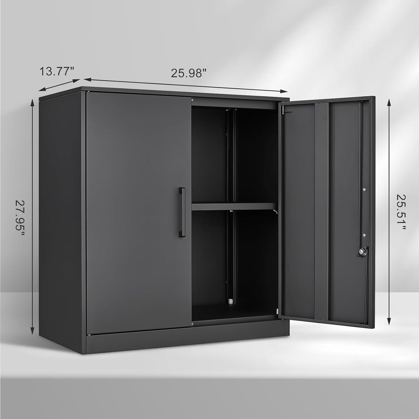 Metal Wall Cabinet,Garage Wall Cabinetwith Handle,Lockable Storage Cabinets Wall Mounted with 2 Doors,Locking Cabinet with Shelves for Basement,Living Home,Black