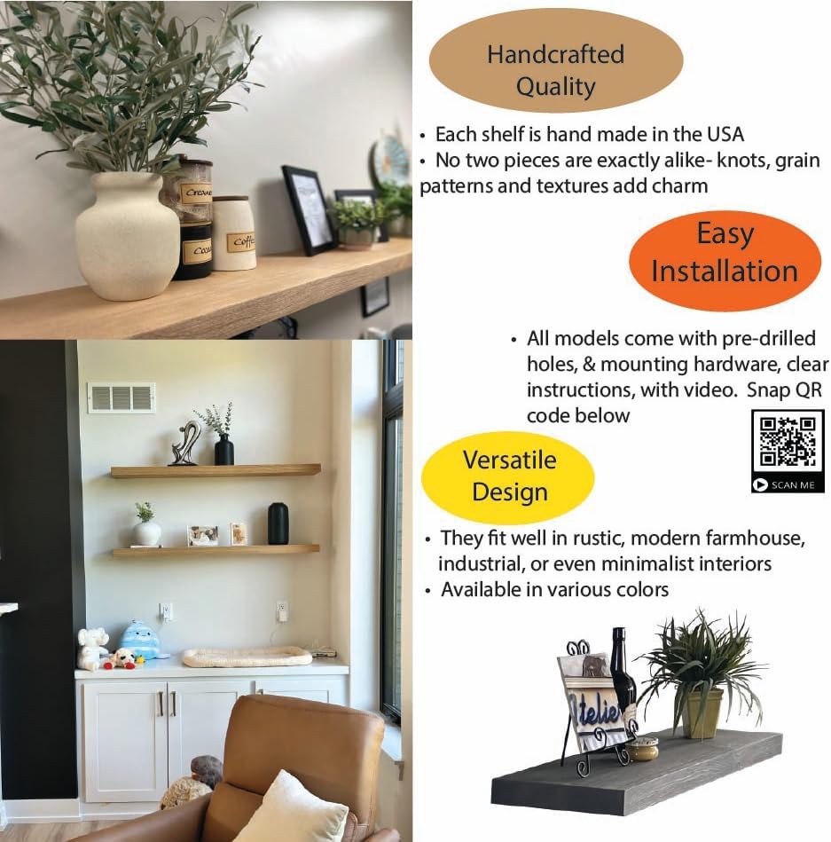 joelsantiques 30 Inch Wooden Floating Shelves for Wall - 30x8x2 in - Made of Natural Wood - Heavy Duty Rustic Wall Shelves for Bedroom - Perfect for Living Room, Kitchen - Natural