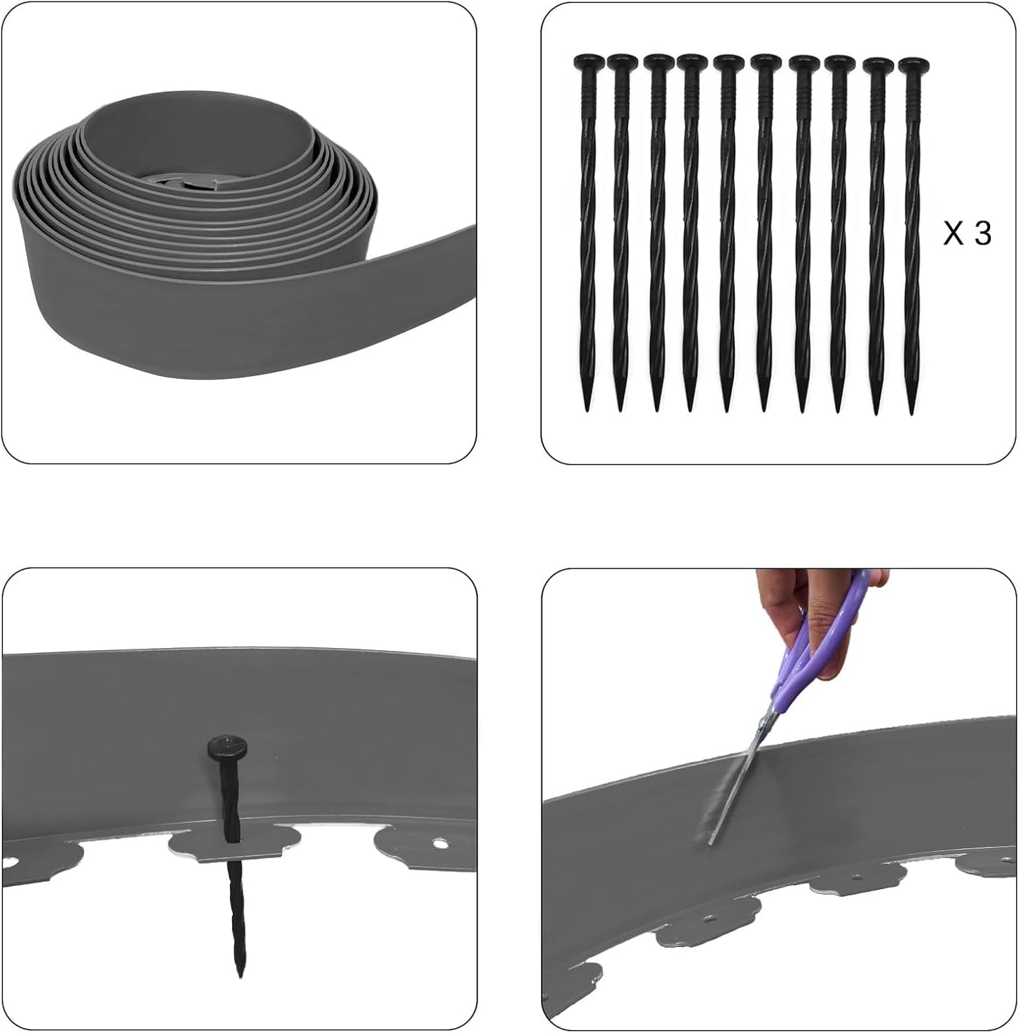 33FT Landscape Edging, 4in Tall Garden Edging Border with 30pcs Stakes Straight Top Edging for Yard Garden DIY Flower Beds Sidewalks Paver Edging, Grey