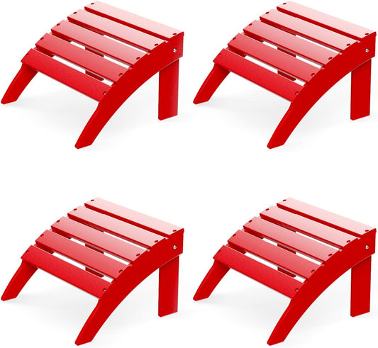 GREENVINES Adirondack-Ottoman | Set of 4 | HDPE Plastic | Outdoor Footrest | All Weather | Foot Rest | Foot Stool | Red | for Adirondack Chair | for Patio Backyard Pool