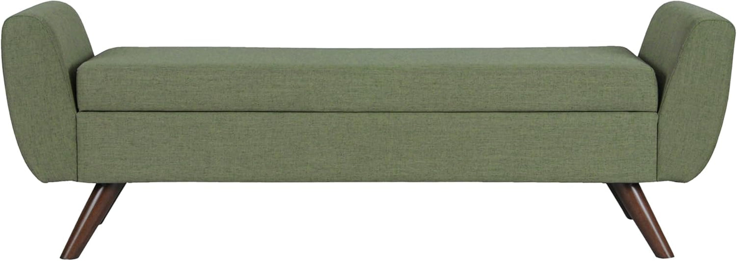 HomePop Modern Storage Bench with Wood Legs Home Décor|Bench with Storage for Living Room & Bedroom - Olive Green Woven