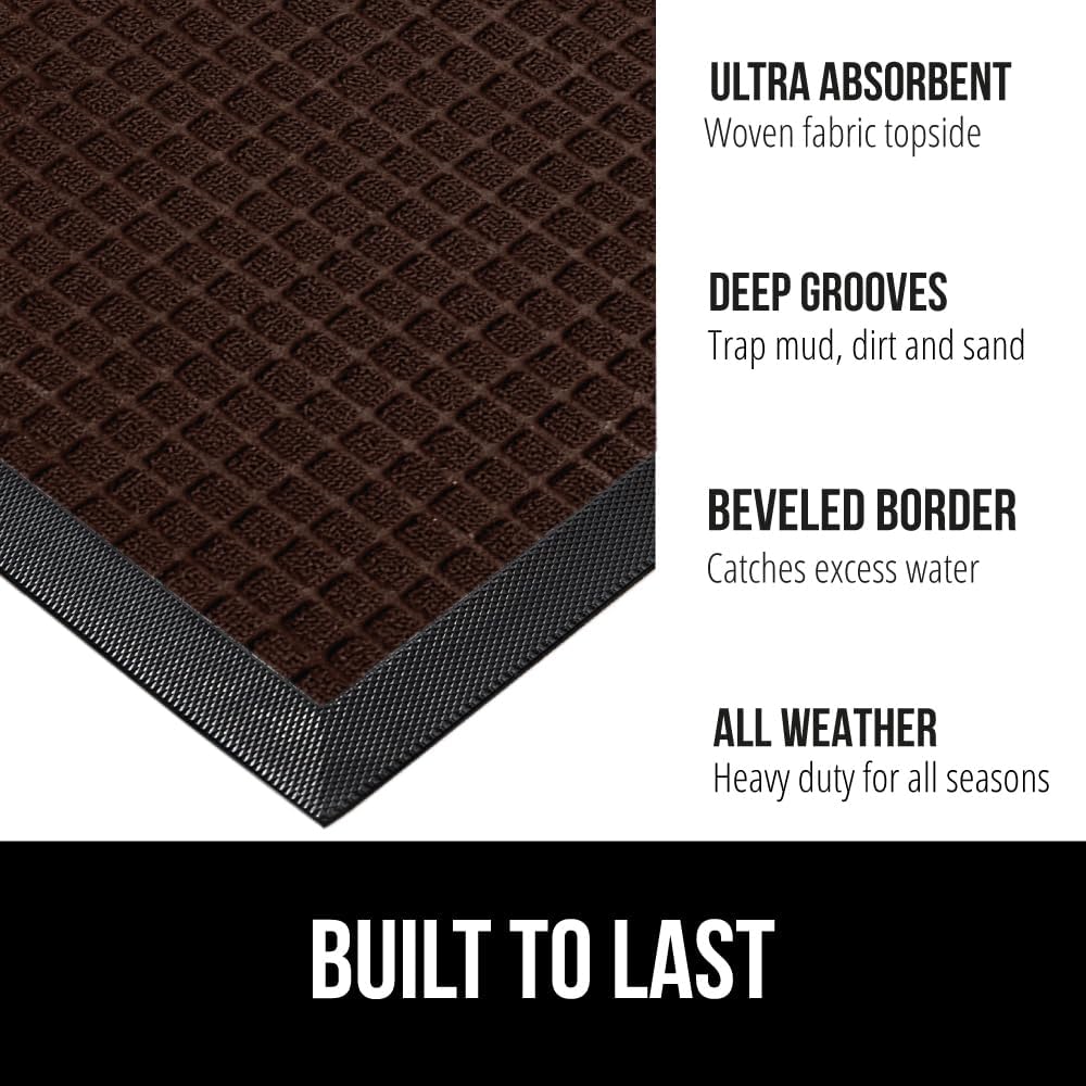 GORILLA GRIP 100% Waterproof All-Season WeatherMax Doormat, 72x24, US Designed Natural Rubber, Stain and Fade Resistant, Low Profile Indoor Outdoor Door Mats, Easy Clean Patio Mat, Coffee Squares