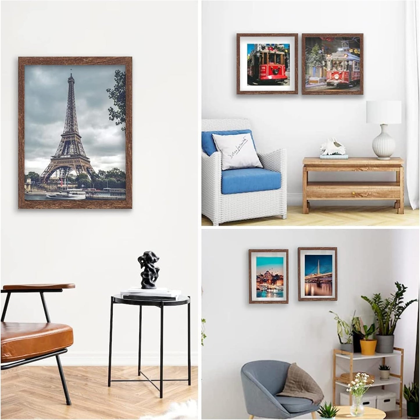 12x12 Picture Frame Set of 6, Display Pictures 8x8 with Mat or 12x12 Without Mat for Wall Mounting,Rustic Brown