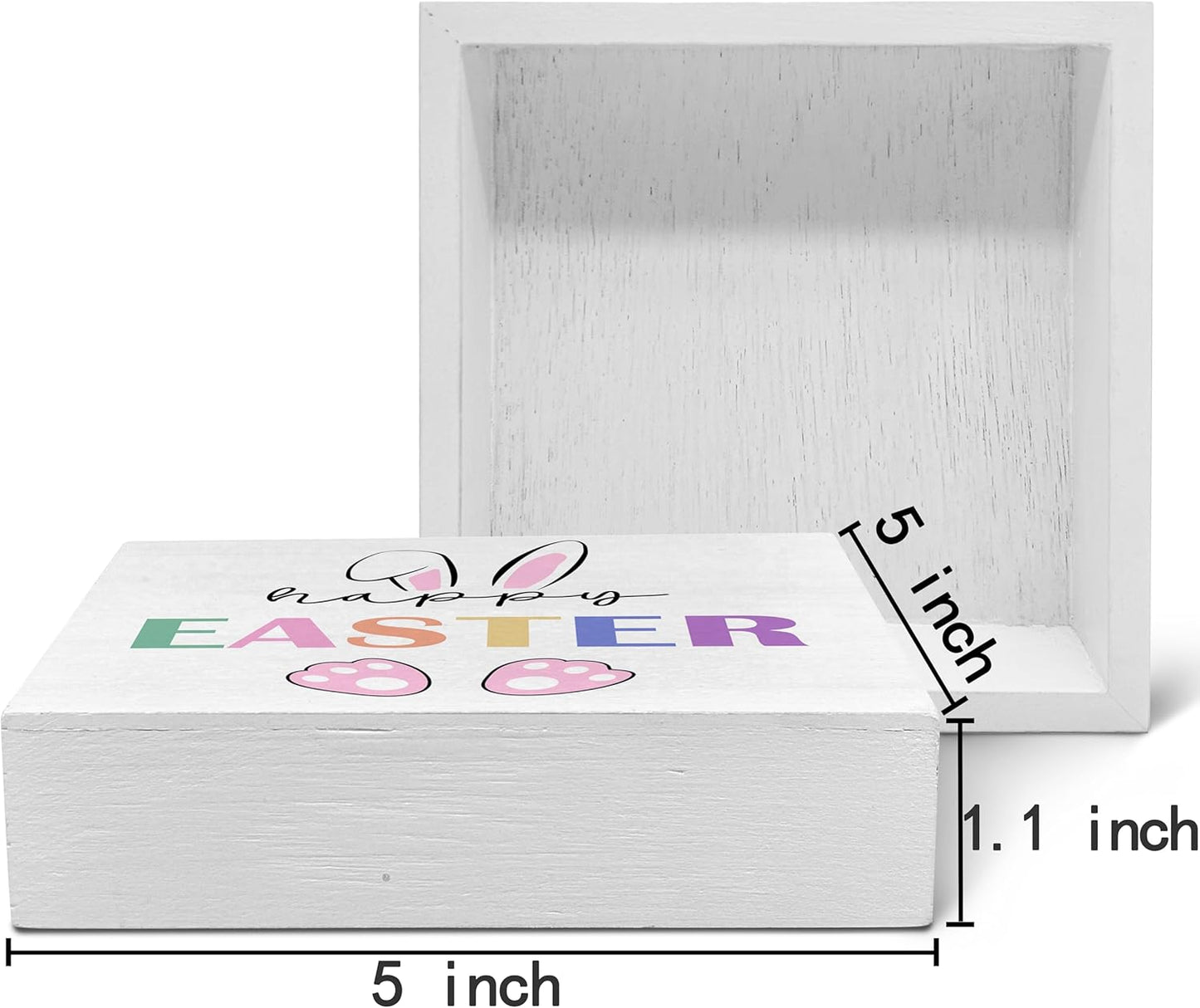 SRADMO Happy Easter Sign, Cute Bunny's Ear Easter Wood Box Sign Desk Decor, Easter Bunny Decorations, Easter Theme Wooden Block Box Sign Decoration for Home Office Shelf Table Decor