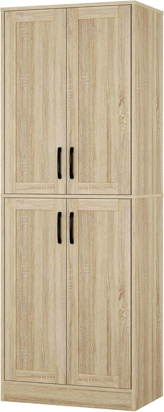 Storage Cabinet, Kitchen Cabinet with Doors & Shelf, Tall Storage Cabinet for Bathroom, Living Room, Entryway,Natural