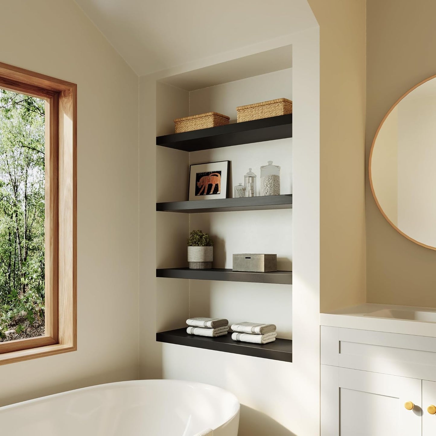 Large Floating Shelves for Wall Set of 1 Wooden Wall Shelves 36 in x 12.75 in x 2 in Room Decor Long Shelf with Invisible Wall Mount Bracket for Bedroom Kitchen Living Room Black