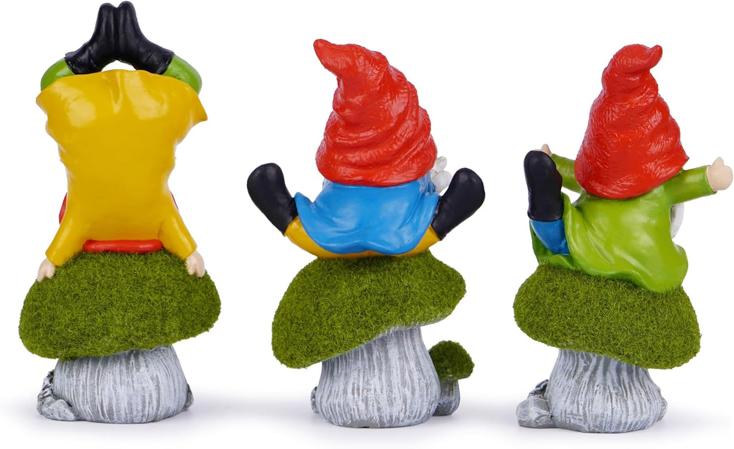 Hodao 3 PCS Spring Yoga Mushroom Gnomes Decoration Summer Elf Figurines Gifts for Home Spring Lively Garden Statues Decor for Outdoor, Mom, Mother (Green)