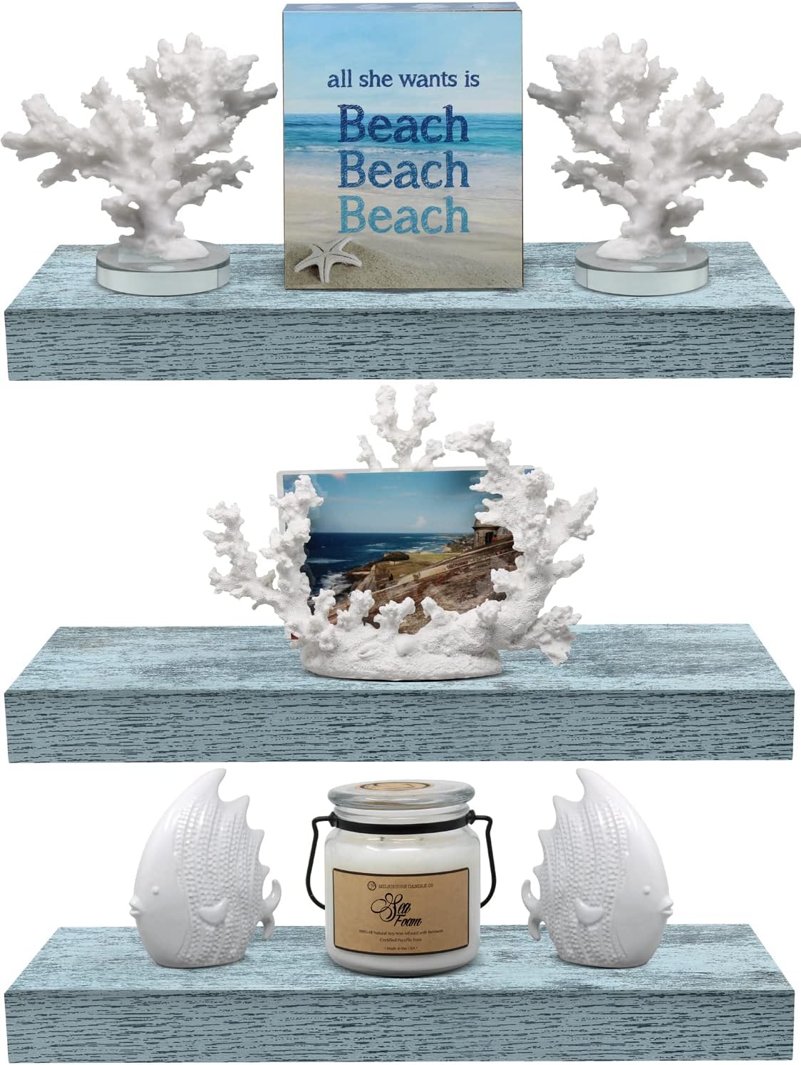 Sorbus Floating Shelves - 3 Pack 16 Inch Rustic Blue Wall Shelves for Bedroom, Kitchen, Living Room, Bathroom Shelves, Home Decor, Office - Floating Shelf for Trophies, Books, Frames, Toilet Paper