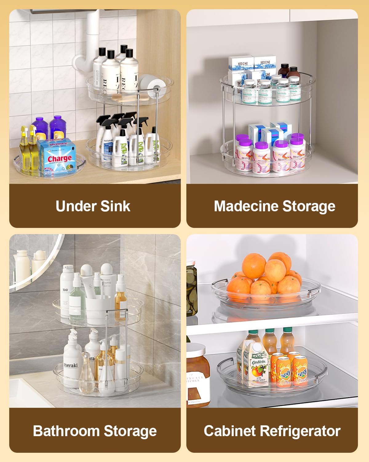 2 Pack Lazy Susan Organizer 9.25''and 11.81'' Two-Tier Lazy Susan Turntable for Cabinet, Spice Rack, and Pantry Storage - Spinning Makeup Organizer for Bathroom, Clear