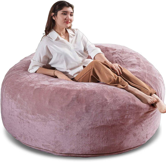 5FT，Big Bean Bag Chairs for Adults，Large beanbag with Filler Included，Memory Foam Material，Easy to Clean and Washable Corduroy Fabric，Suitable for Living Room and Bedroom (Pink, 5 Foot)
