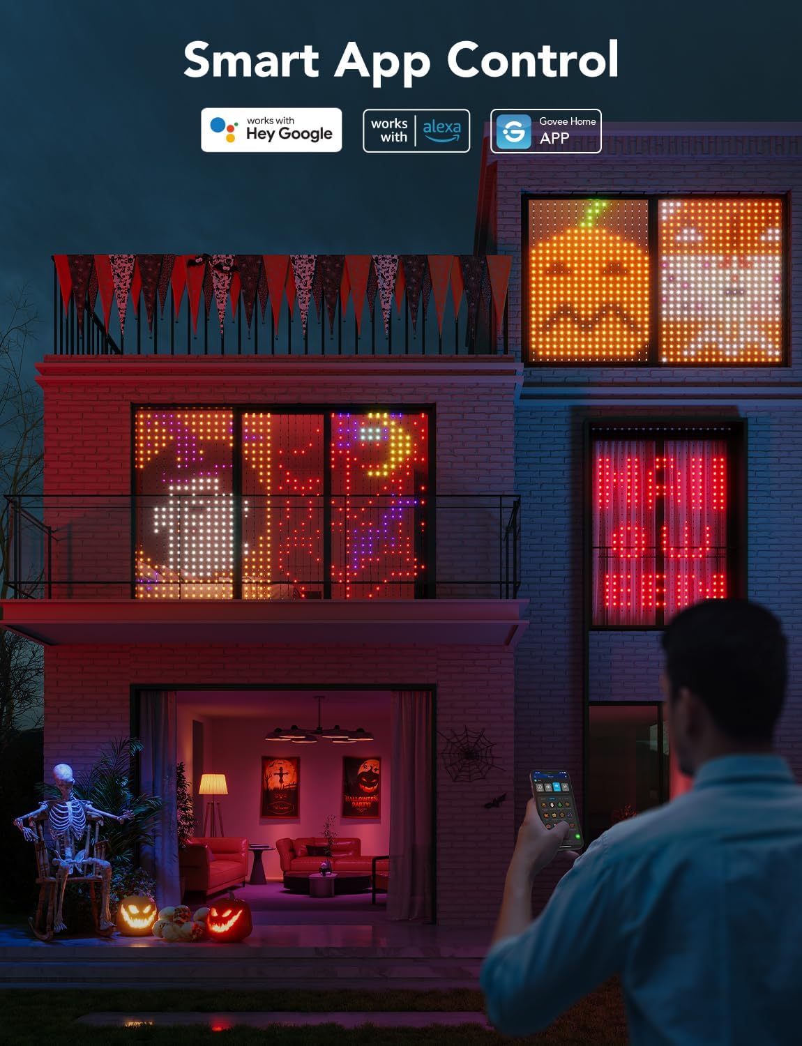 Govee Curtain Lights, Smart LED Color Changing Wall Lights, Dynamic DIY Curtain String Lights for Bedroom Living Room Holiday Decor, Outdoor IP65 Waterproof，4.9x6.6ft, 520 RGBIC LED