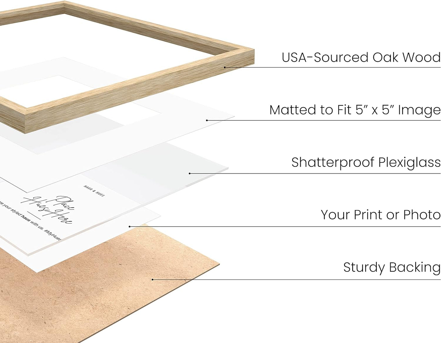 HAUS AND HUES 10x10 Square Picture Frames Set of 15 - Oak Wood Frames with Mat, Beige