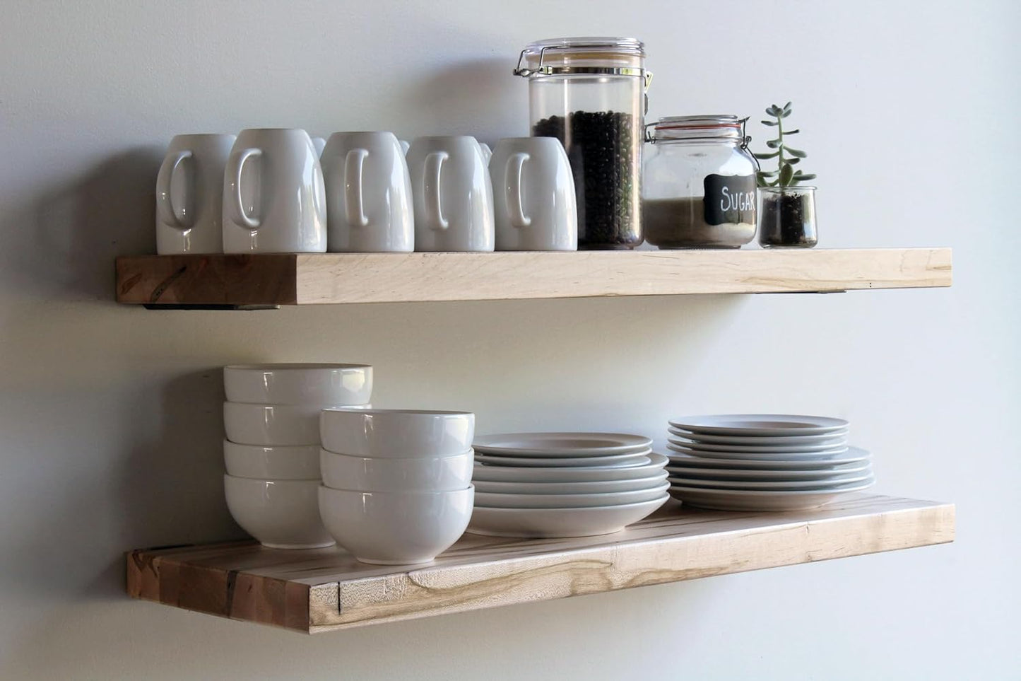 Urban Legacy Deep Floating Shelves | Wormy Maple with Furniture Grade Clear Coat | Low Profile Brackets | Set of 2 (36" x 11" x 2")