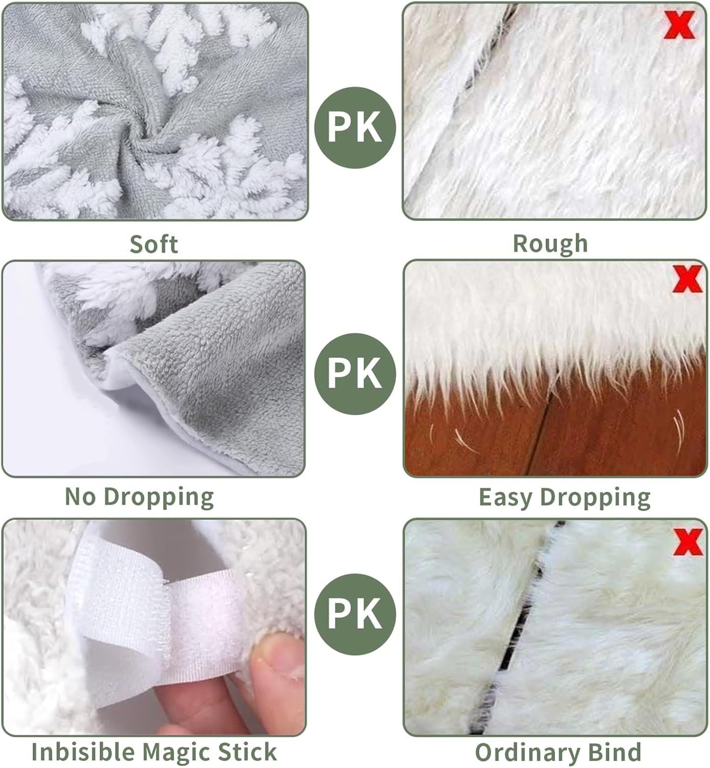 48inch Christmas Tree Skirt Tree Blanket, Large Luxury Soft Carpet 4ft Xmas Tree Blanket with 3D Large Snowflakes Grey Faux Fur Carpet for Christmas Holidays Decoration Party