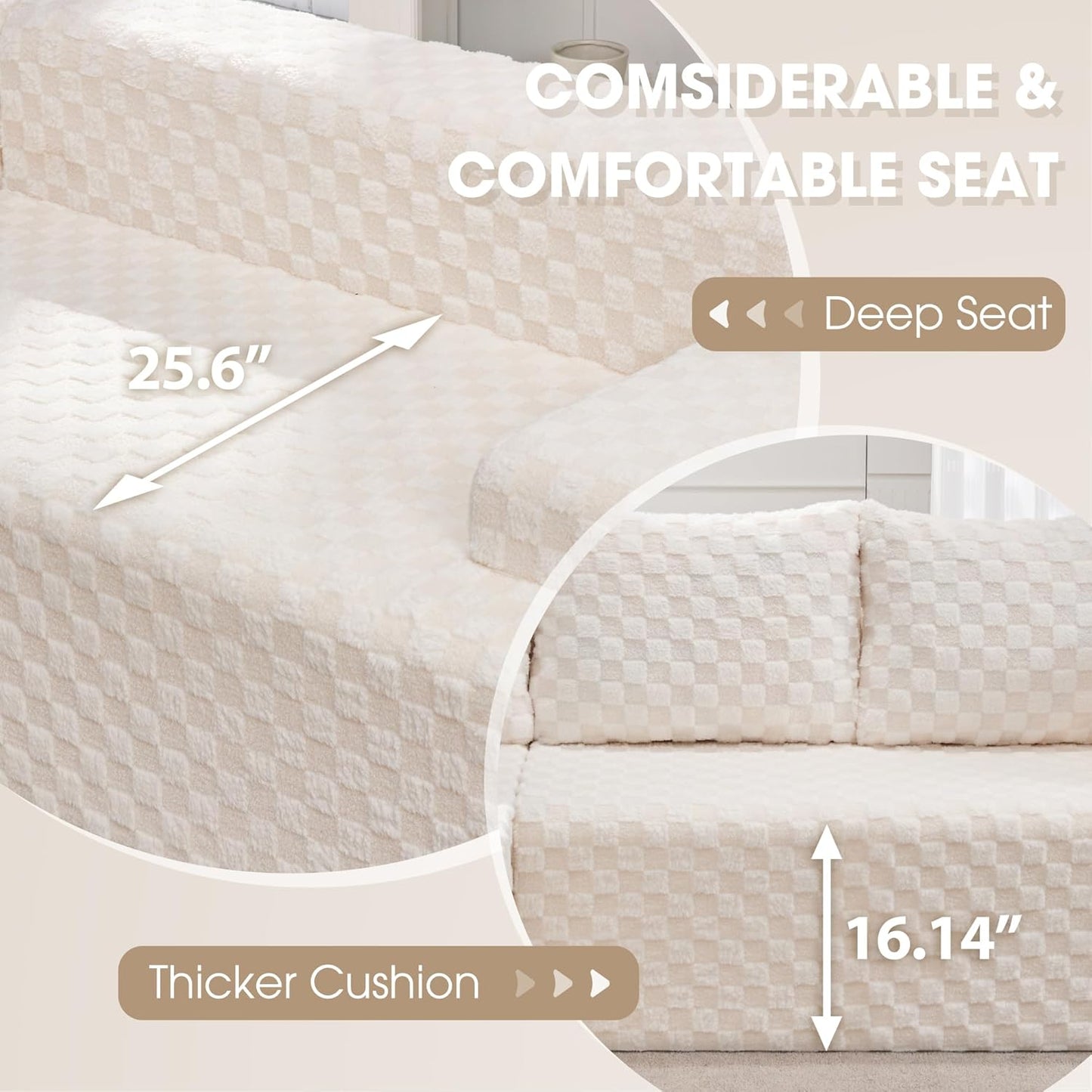 Hobestluk 96“ Modular Sectional Sofa Couches L-Shape Couch 3 Seat Modular Sofa Memory Foam Sectional Couches for Living Room, Cloud Couch with Oversized Chaise (White, Checked (Right Facing Chaise))