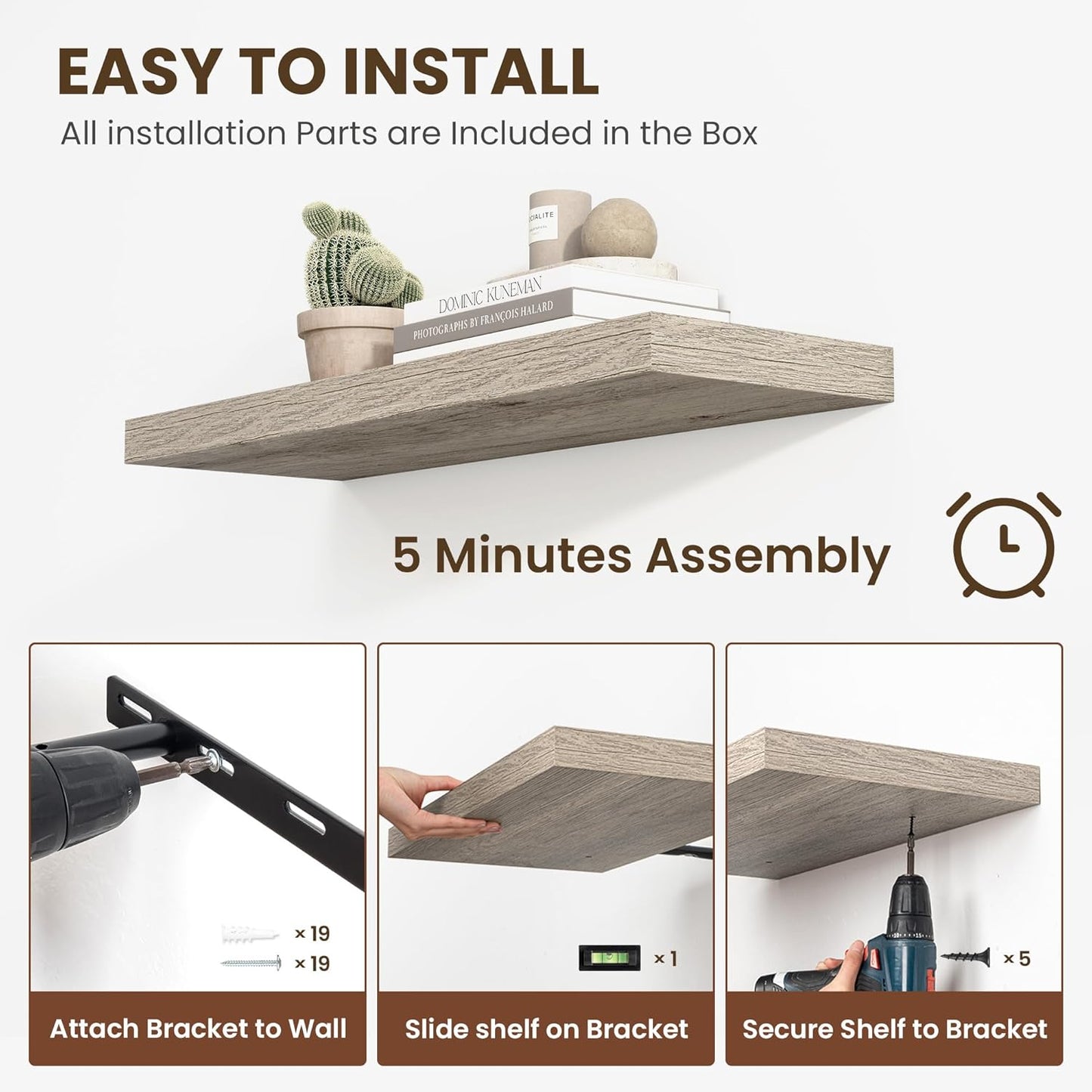 55 Inch Floating Shelves, 11.6 Inch Deep Floating Shelves for Wall, Floating Shelf with Invisible Brackets, Deep Shelves for Bathroom, Bedroom, Living Room, 1 Pack, Grey