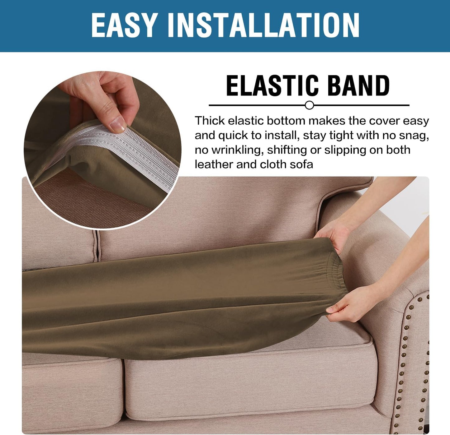 H.VERSAILTEX Velvet Stretch Individual Cushion Cover Plush Cushion Slipcover for Loveseat Sofa Furniture Protector Seat Cushion Sofa Cover (1 Piece Loveseat Cushion Cover, Bronze Brown)