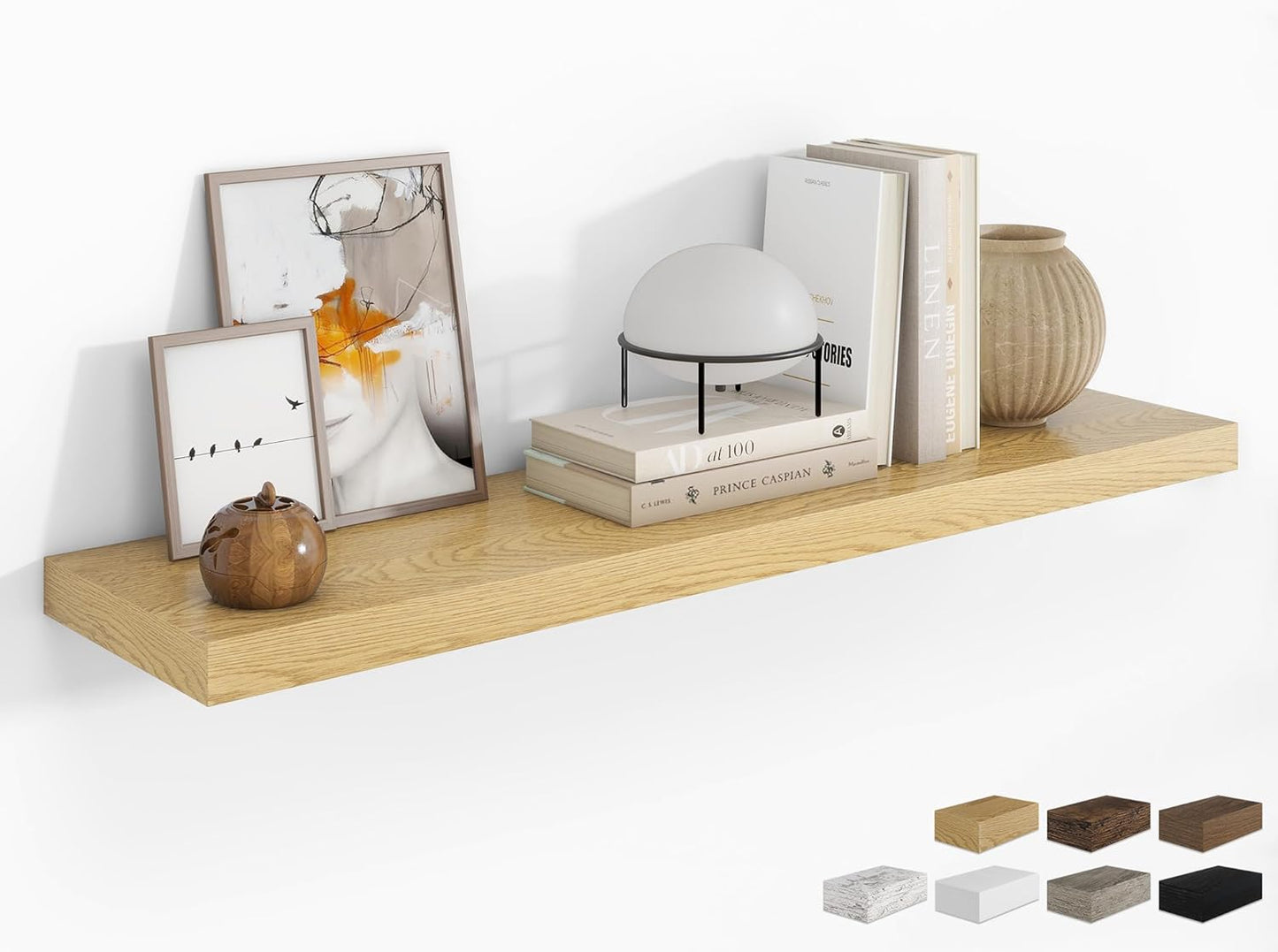 RICHFOCUS 48Inch Floating Shelves for Wall 1 Pack Shelves for Bedroom|Kitchen|Bathroom Wall Mounted Rustic Wood Floating Shelf with Invisible Brackets for Books|Storage|Decor, Oak