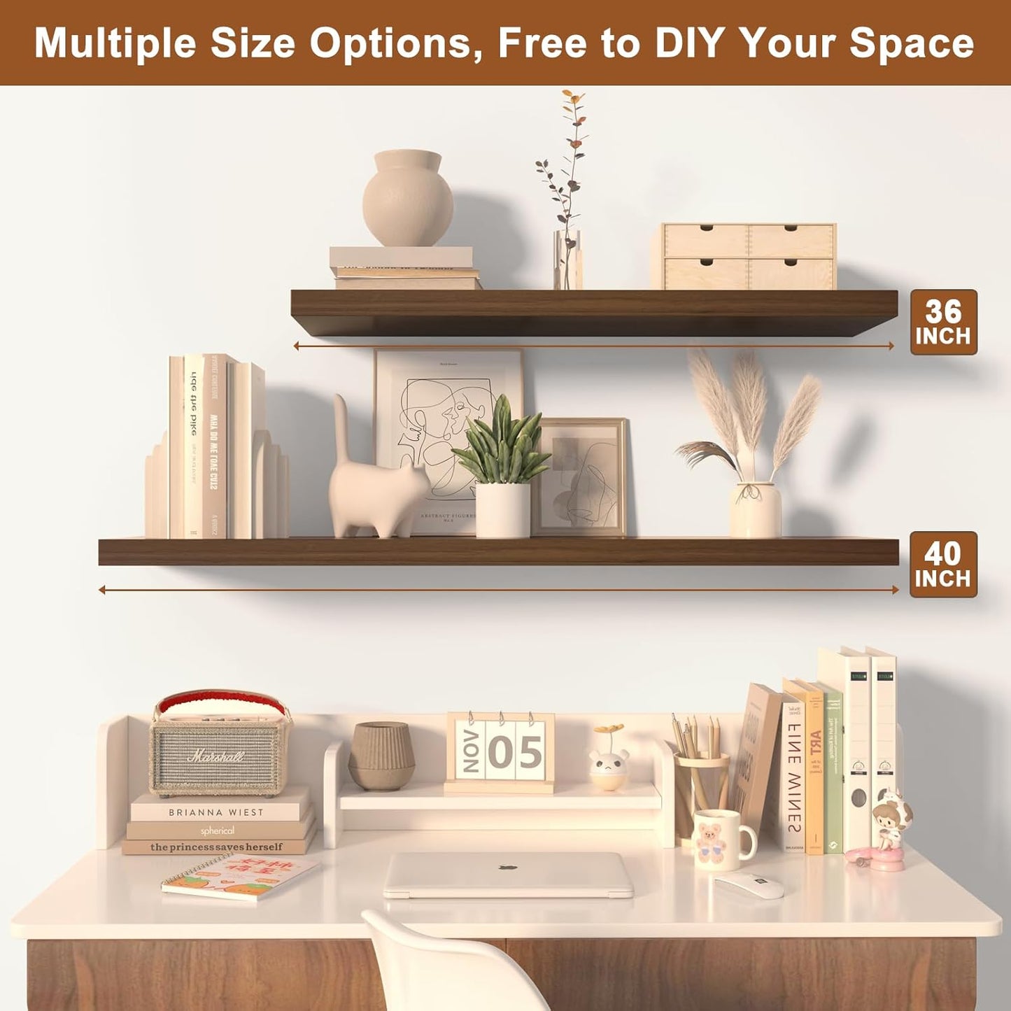 48 Inch Floating Shelf 3 Pack Large Floating Shelves for Wall No Drilling Accessories Included Deep Wall Shelves for Living Room Kitchen Farmhouse 48" W x 12" D x 1.2" Walnut