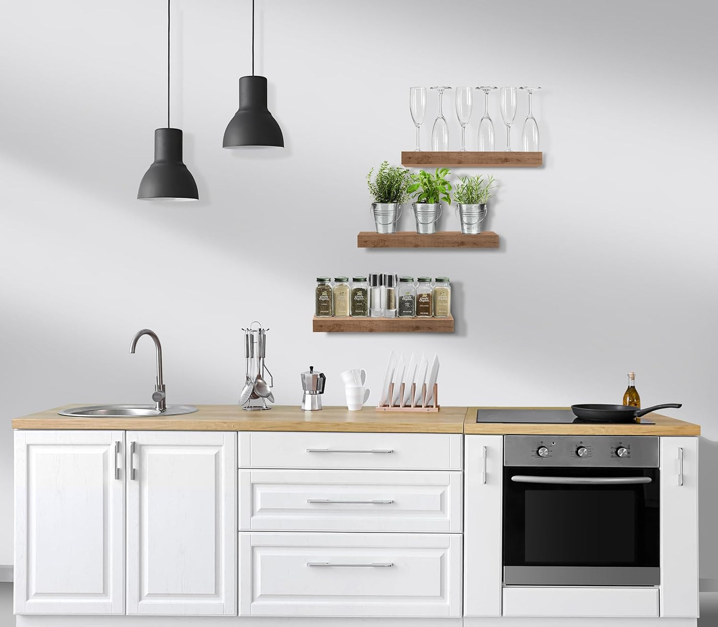 Sorbus Floating Shelves for Wall, Bathroom Shelves Wall Mounted for Kitchen, Bedroom, Bathroom Storage Over Toilet, Hanging Book Shelf for Wall Home Decor Living Room (Mahogany, 3 Pack)