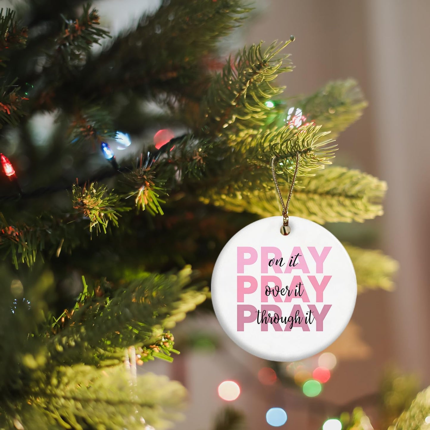 Christian Christmas Ornaments, Pray on It Pray Over it Pray Through It Scripture Religious Ceramic Christmas Xmas Ornament Keepsake Decorations, Christian Gifts for Women Teen Girls
