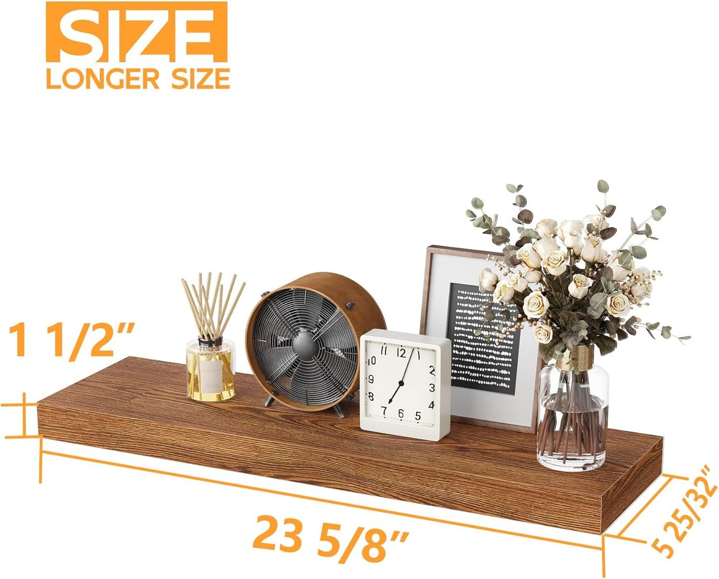 BAMEOS 24x6 Wall Shelf, 2-Shelf Modern Oak Floating Shelf Set for Bedroom, Bathroom, Kitchen Storage