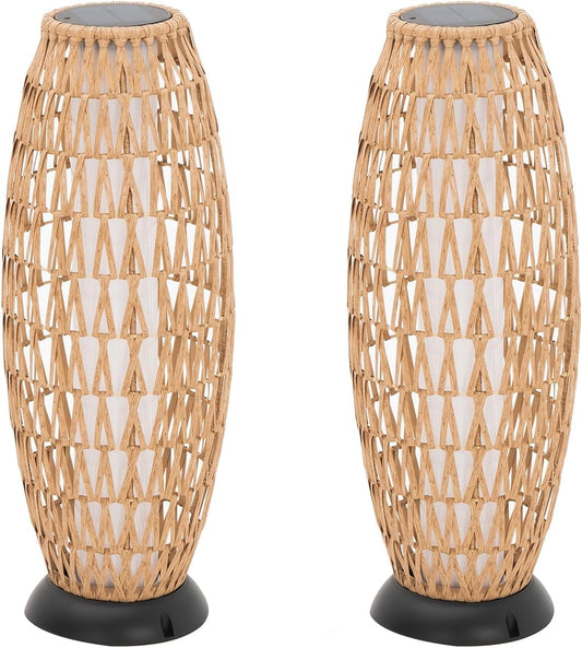 2 Pack Large Patio Solar Powered Lanterns for Garden Outdoor Decorative Floor Lamp Water-Resistant Wicker Lights for Deck Backyard