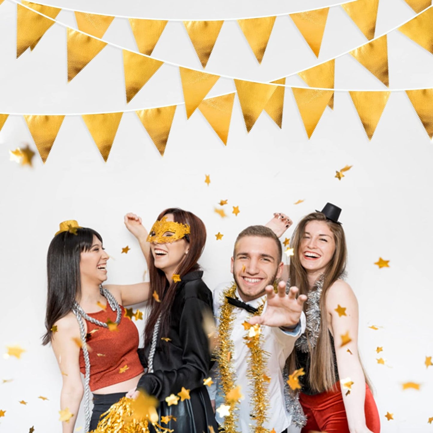 Gold Party Decorations Metallic Fabric Triangle Pennant Banner Gold Flag Bunting Garland for Graduation Birthday Wedding Anniversary Bridal Shower Bachelorette Engagement Hen Party Decoration Supplies