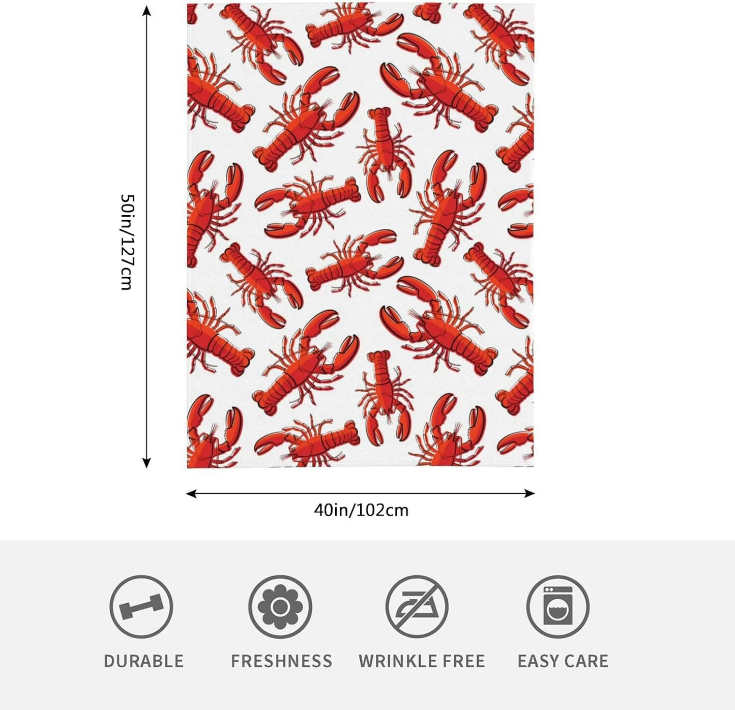 HGOD DESIGNS Red Lobster Fleece Throw Blanket Ultra Soft Cozy Blooming Decorative Flannel Blanket All Season for Home Couch Bed Chair Travel 40x50in