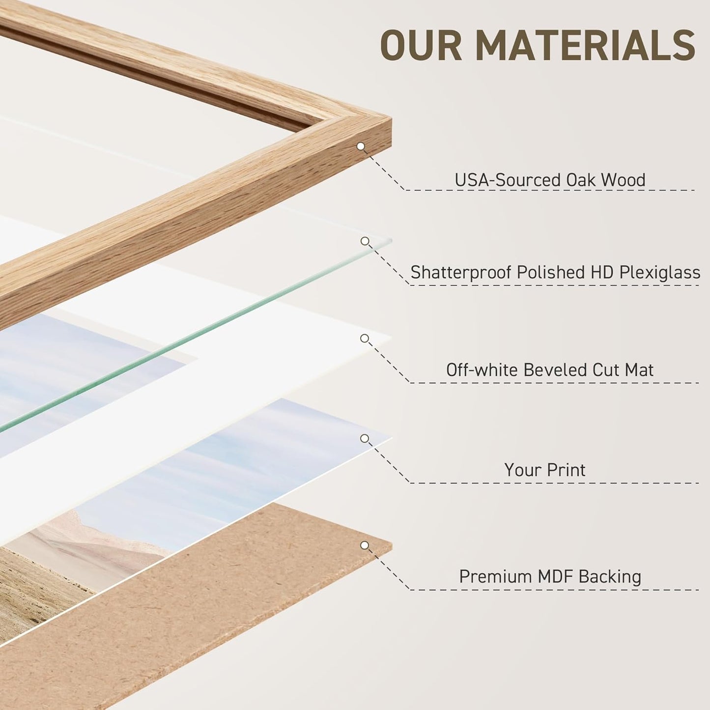 18x24 Poster Frame Set of 4 Natural Solid Oak Photo Frames with 16x20 Removable Mat Wall Hanging Large Handcrafted Frame with HD Plexiglass Wall and Tabletop Display Large Picture Frame