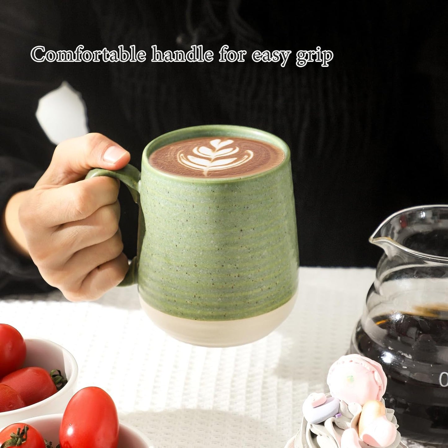 Hasense Porcelain Coffee Mugs Set of 4, 15 Oz Large Coffee Cups, Latte Cup with Handle, Tea Mugs for Men and Women, Modern Coffee Mug for Cappuccino, Milk, Cocoa, Microwave & Dishwasher Safe, Green