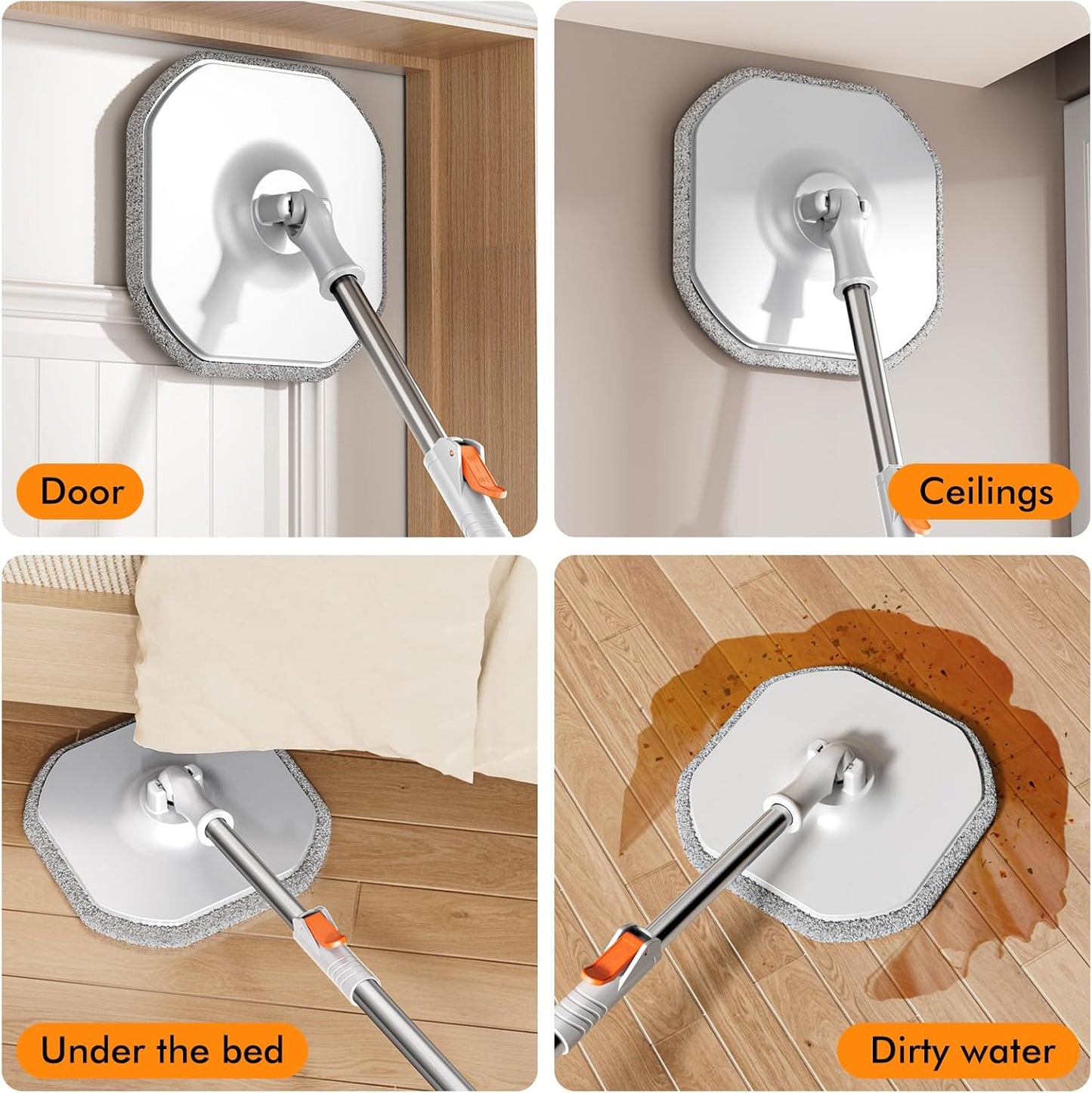 Spin Mop and Bucket with Separate Dirty and Clean Water,360° Spin Mop and Bucket System with Widening Foldable Handle,4 Replaceable Mop Pads,Square Mop for Floor Hardwood Marble Wall Cleaning