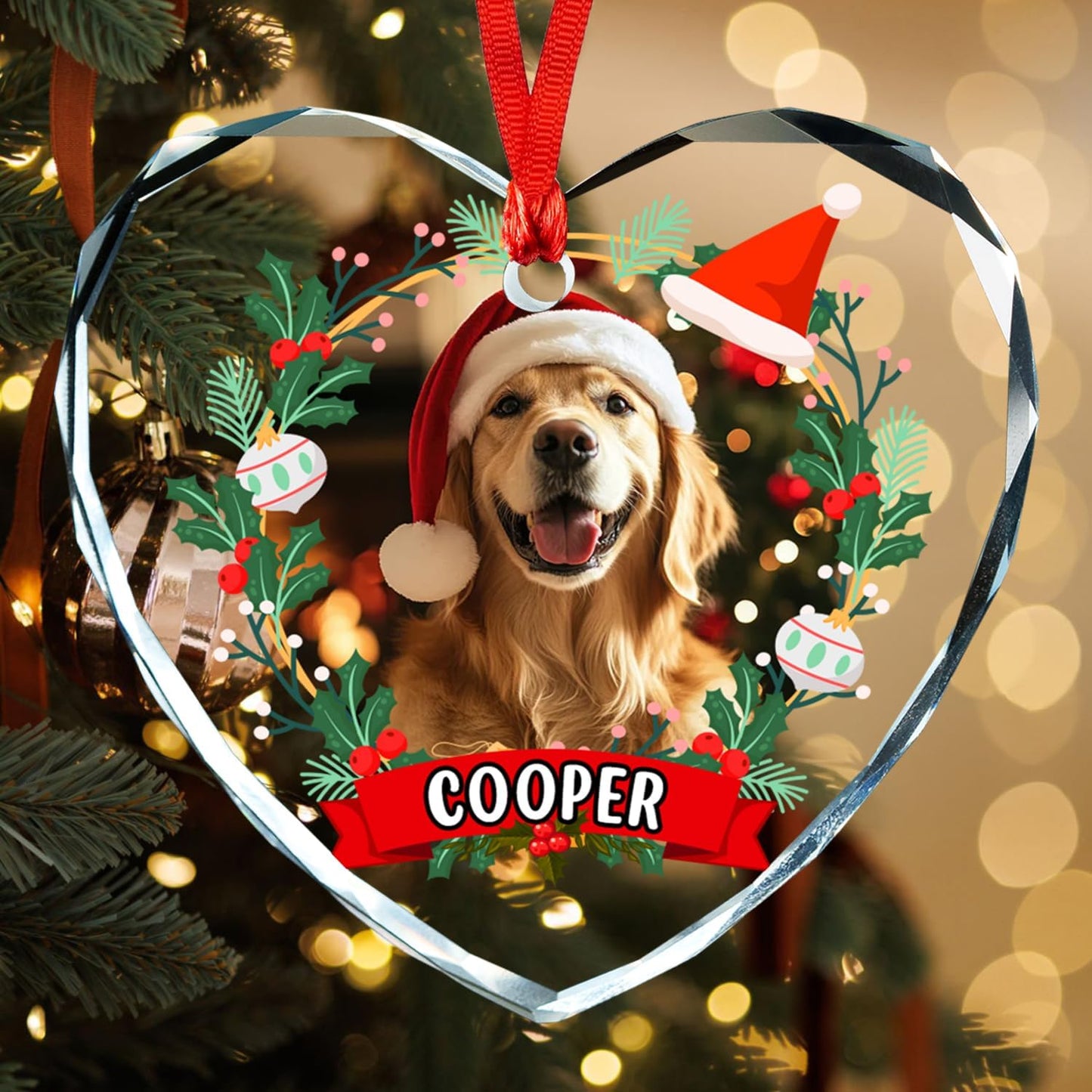 Personalized Photo Ornaments, Custom Heart Glass Christmas Tree Ornament, Custom Crystal Decoration Gifts with Text and Photos