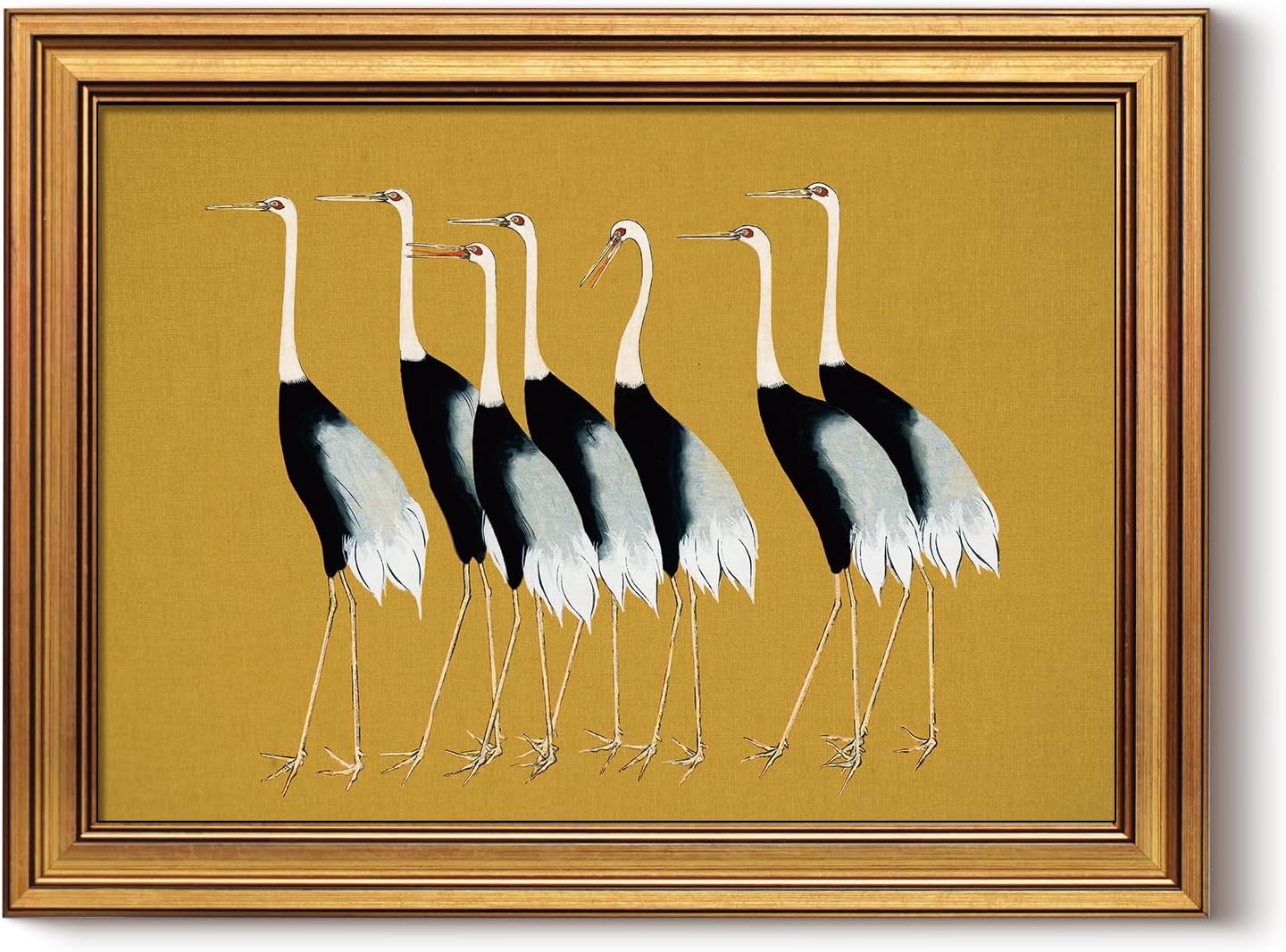 HUARCEY Gold Framed Vintage Wall Art for Living Room, Animals Painting Prints Shelf Decor for Kitchen, Aesthetic Bedroom Wall Art Decor, Christmas Gifts for Friends or Family (Seven Cranes 12"x16")