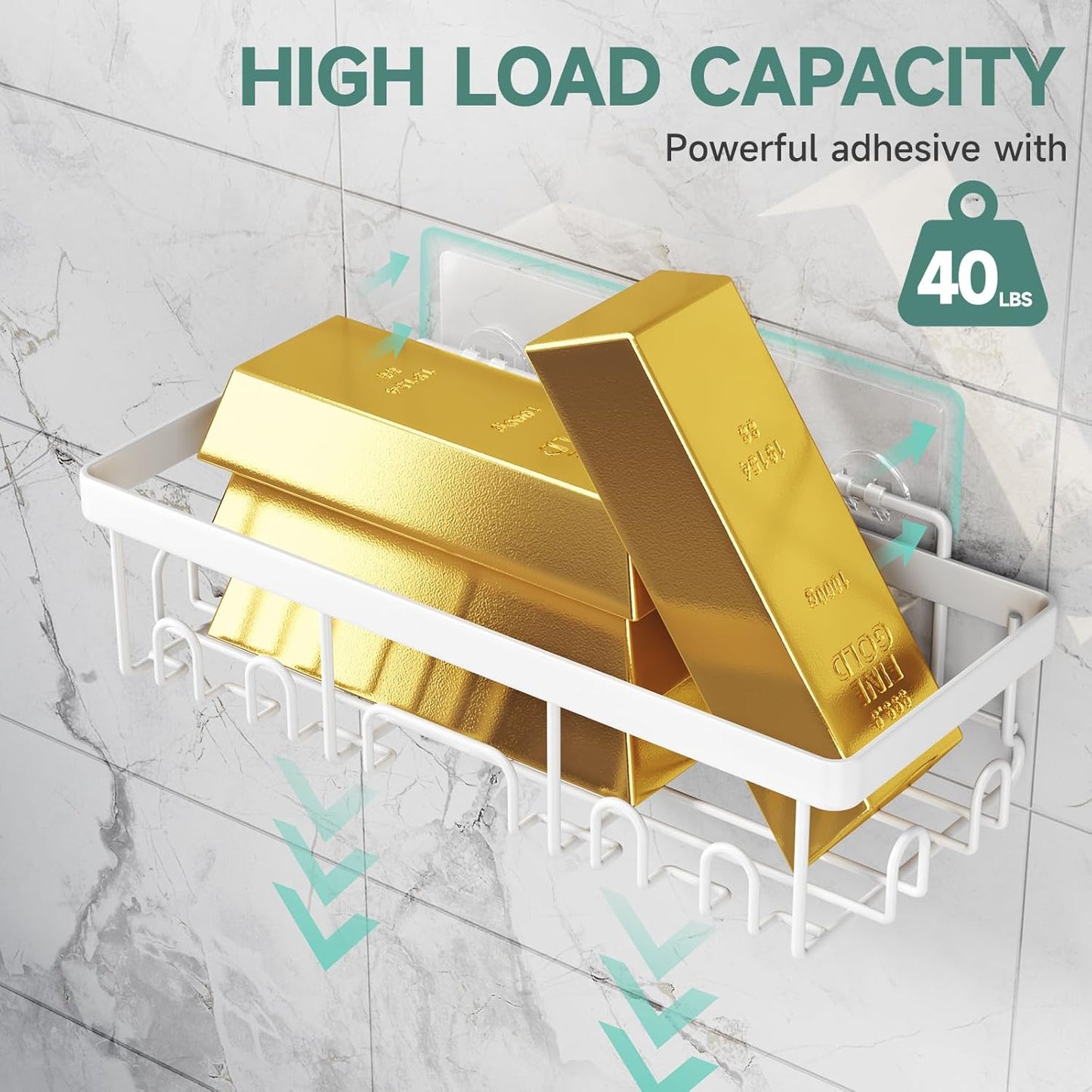 Veken 6-Pack Rustproof Waterproof Shower Caddy, Adhesive Shelves Rack with Soap Holder, Large Bathroom & Washroom Organizer, No Drilling Wall-Mounted Kitchen & Home Decor, Ideal for Bathtub Storage